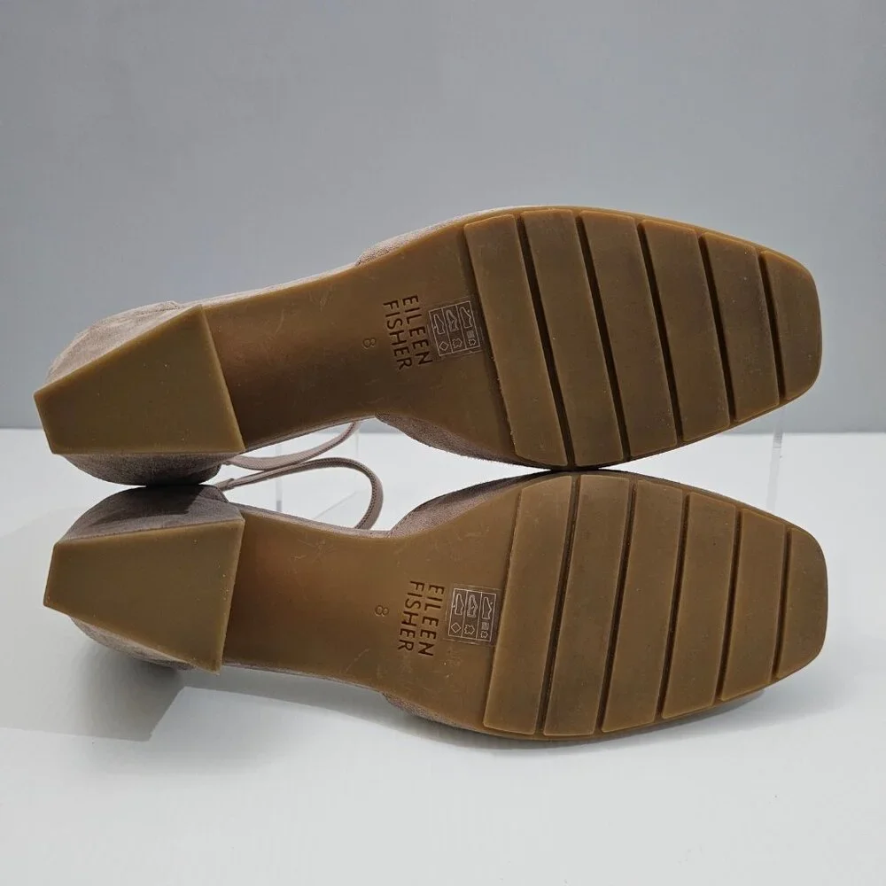 Eileen Fisher Veery Heel Pump Ankle Strap Zip Earth Tan Suede Size 8 NEW - Picture 14 of 16